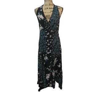 Olivaceous Black Floral Paisley sleeveless  Handkerchief Wrap Dress Size Large